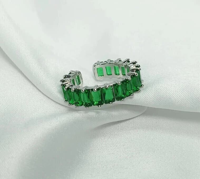 Anel Aparador Zircônias 5a Verde Esmeralda SHEFA semijoias