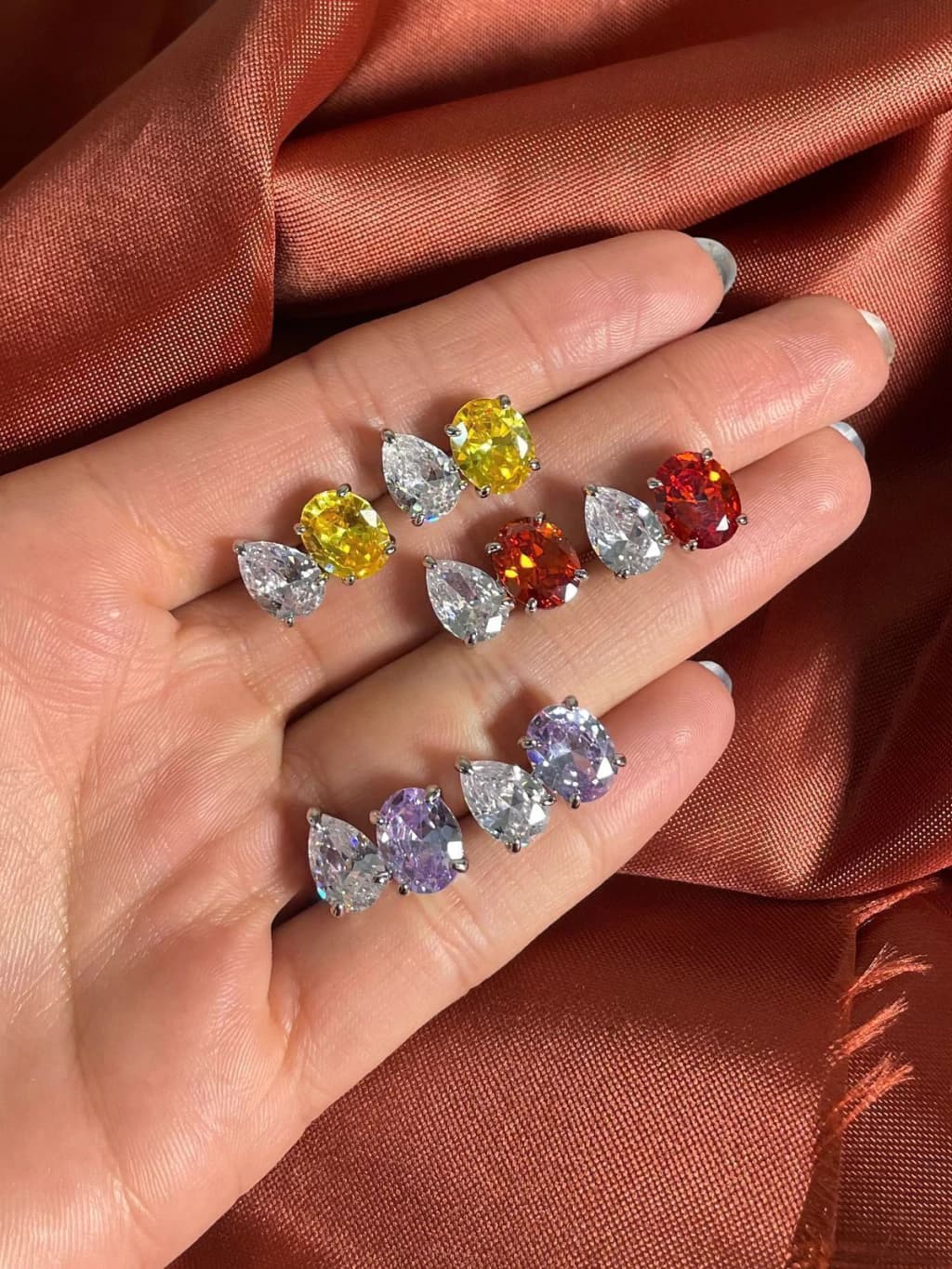 Brinco Duplo Pedra Ametista Lavanda e Gota Cristal SHEFA semijoias