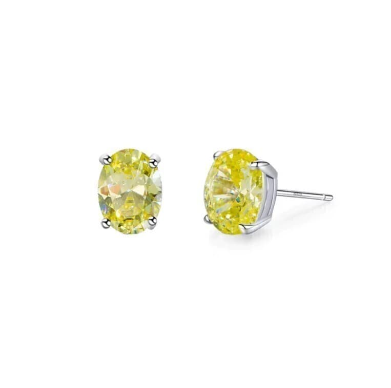 Brinco Oval Zircônia Citrino 8mm SHEFA semijoias