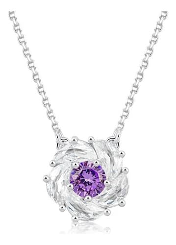 Colar floral com zirconias em lavanda e cristal