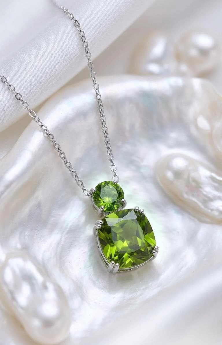 Colar Duas Gemas Peridoto com Zircônia 5A lapidação ICE CUT SHEFA semijoias