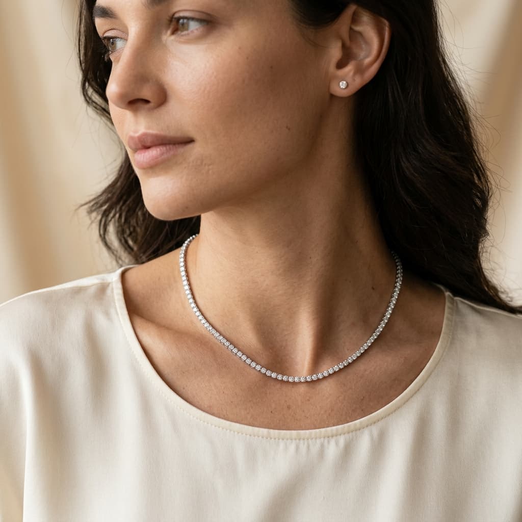 Colar Riviera Cristal 2mm Banhado a Ouro 18K e Ródio Branco | Elegante e Sofisticado SHEFA semijoias