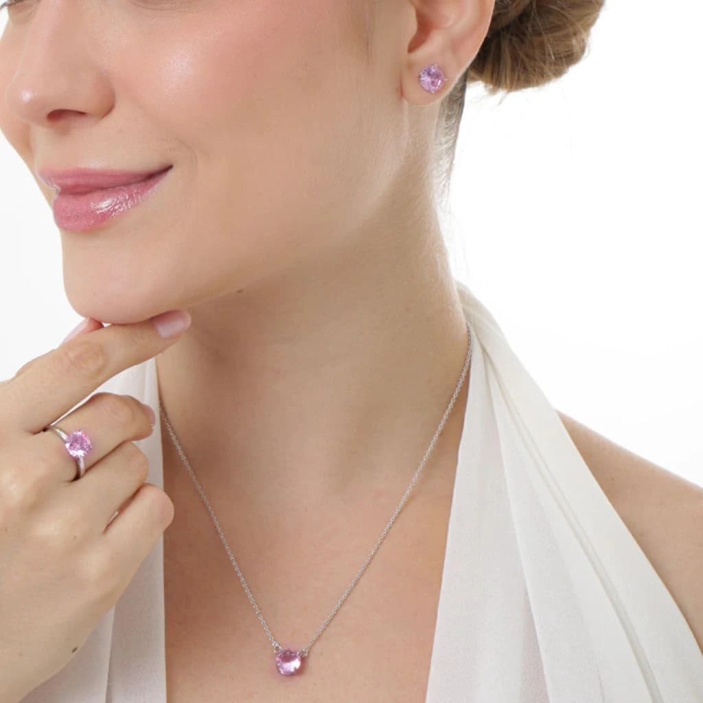 Conjunto Ponto de Luz Zircônia 5A Rosa Bebê SHEFA semijoias
