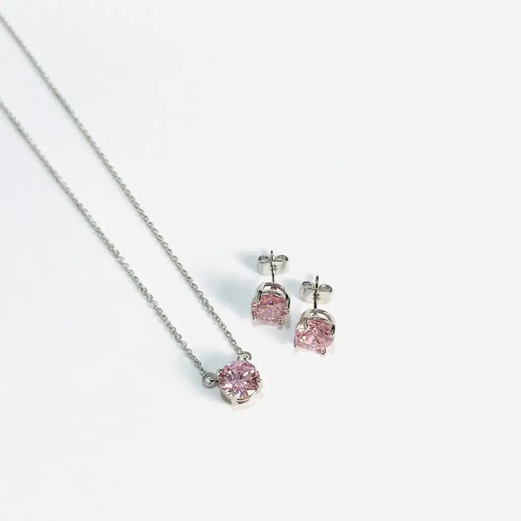 Conjunto Ponto de Luz Zircônia 5A Rosa Bebê SHEFA semijoias