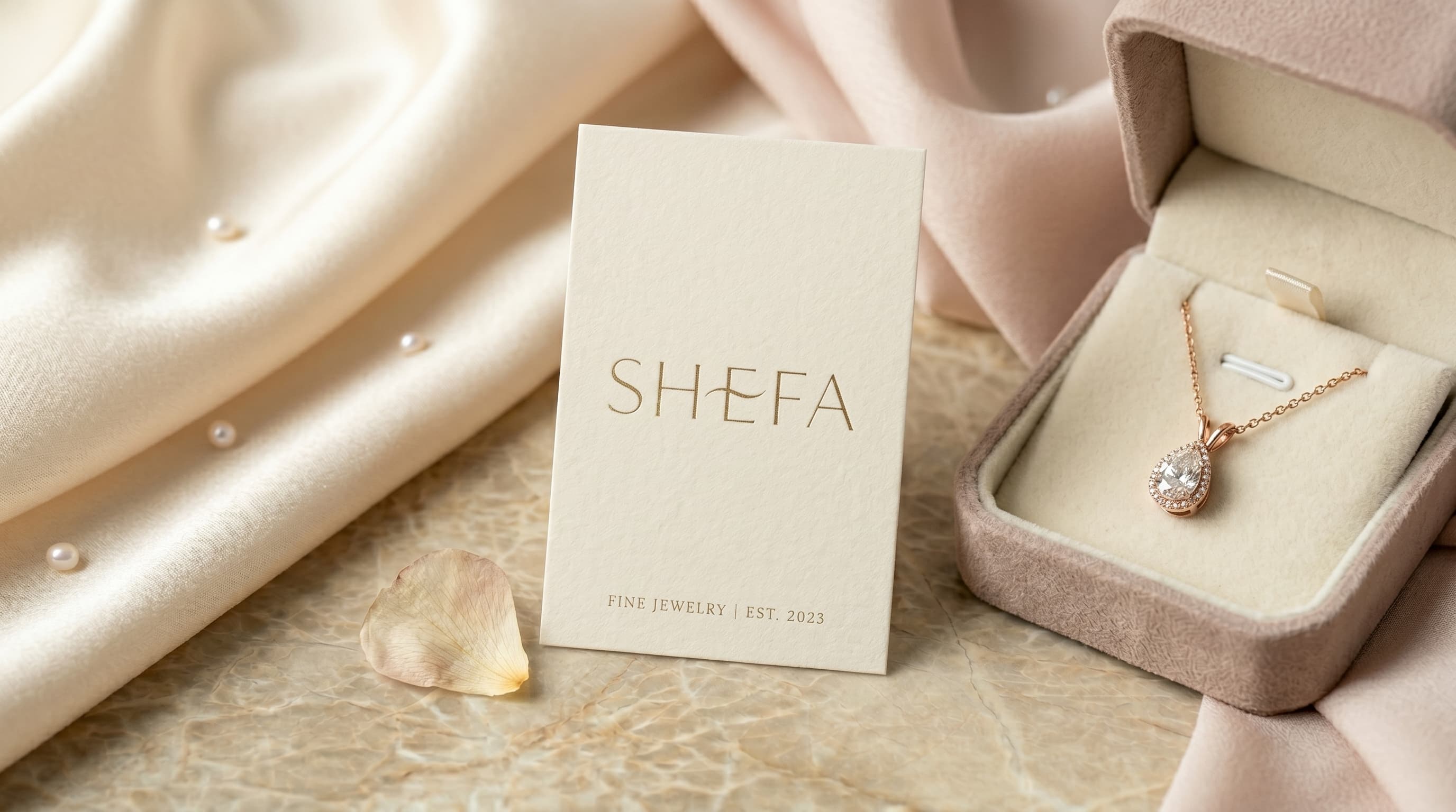 Colar SHEFA em estojo rose com embalagem marfim